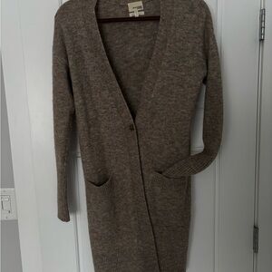 Wilfred Long Open-Front PocketSweater Cardigan in Taupe